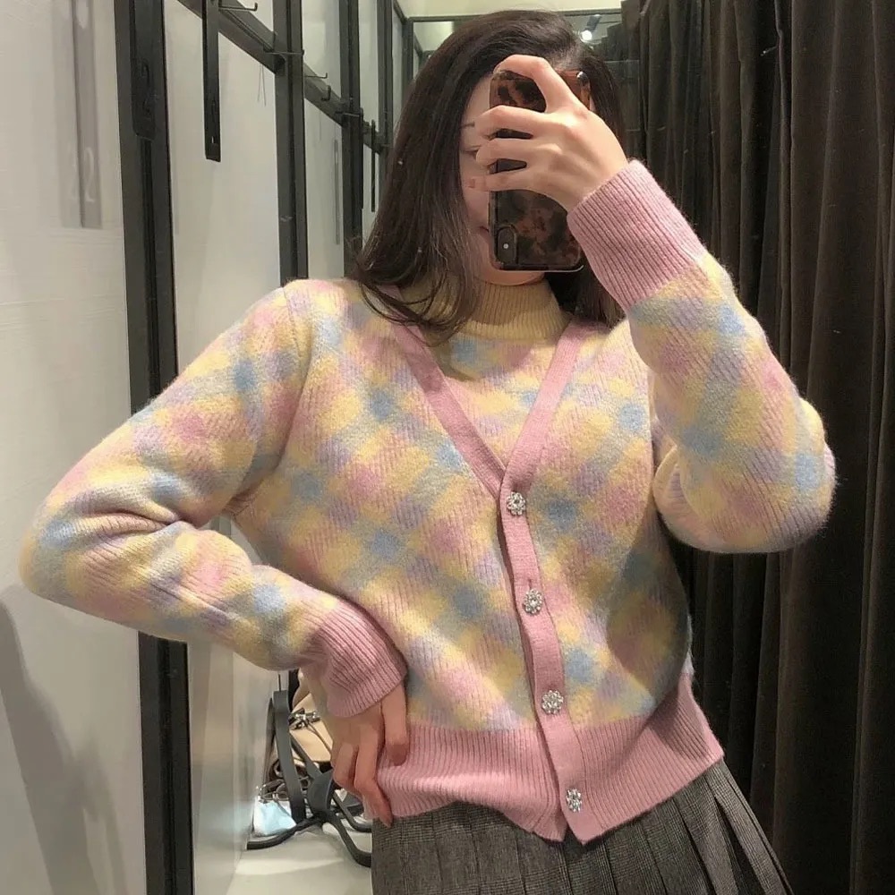 Zara | Pink Gem Plaid Cardigan